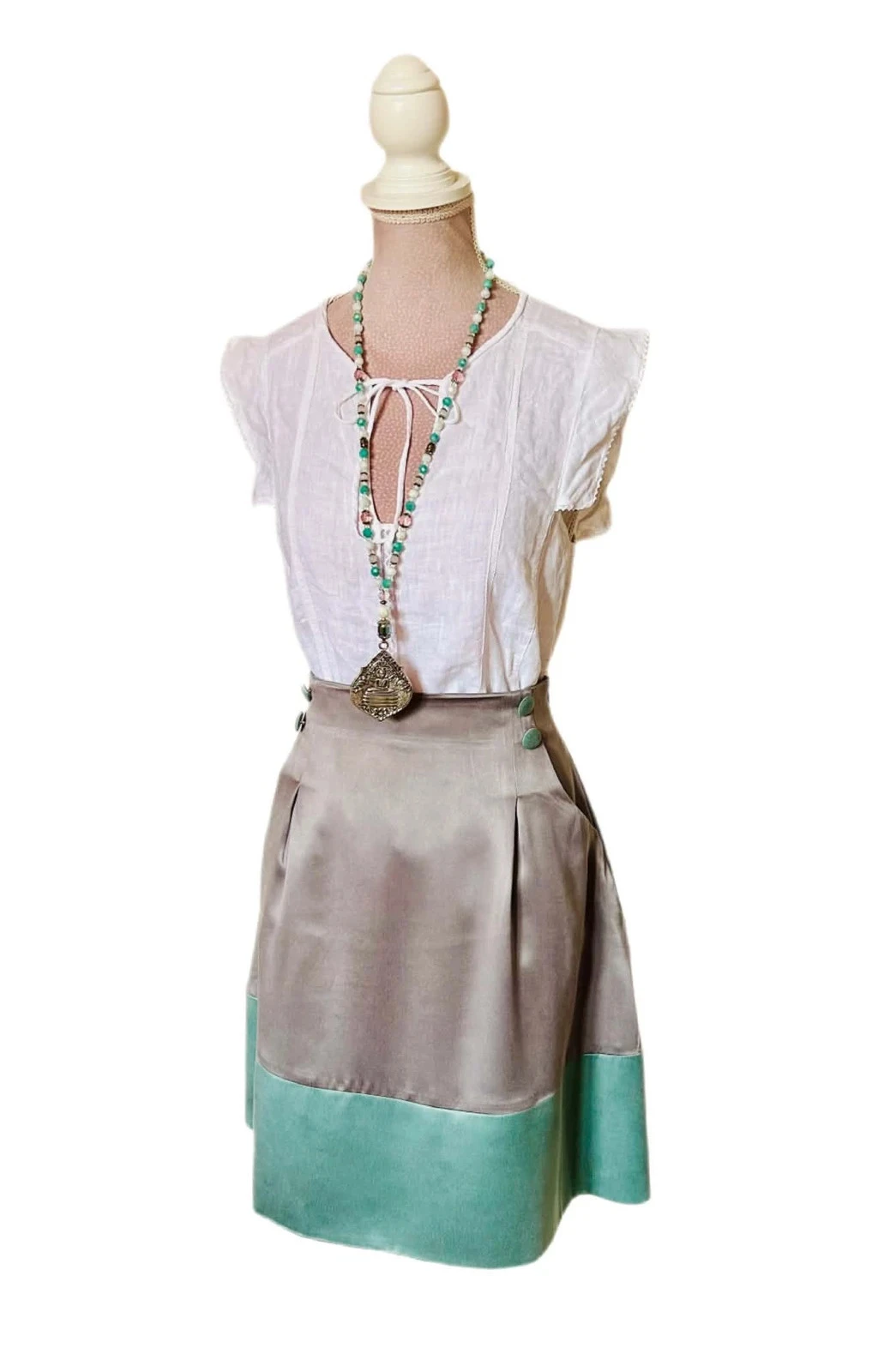 🩵🍃Saia 100% seda cottagecore romântica schabby chic vintage quiet luxury silk skirt 36/38🍃🩵 – photo 3